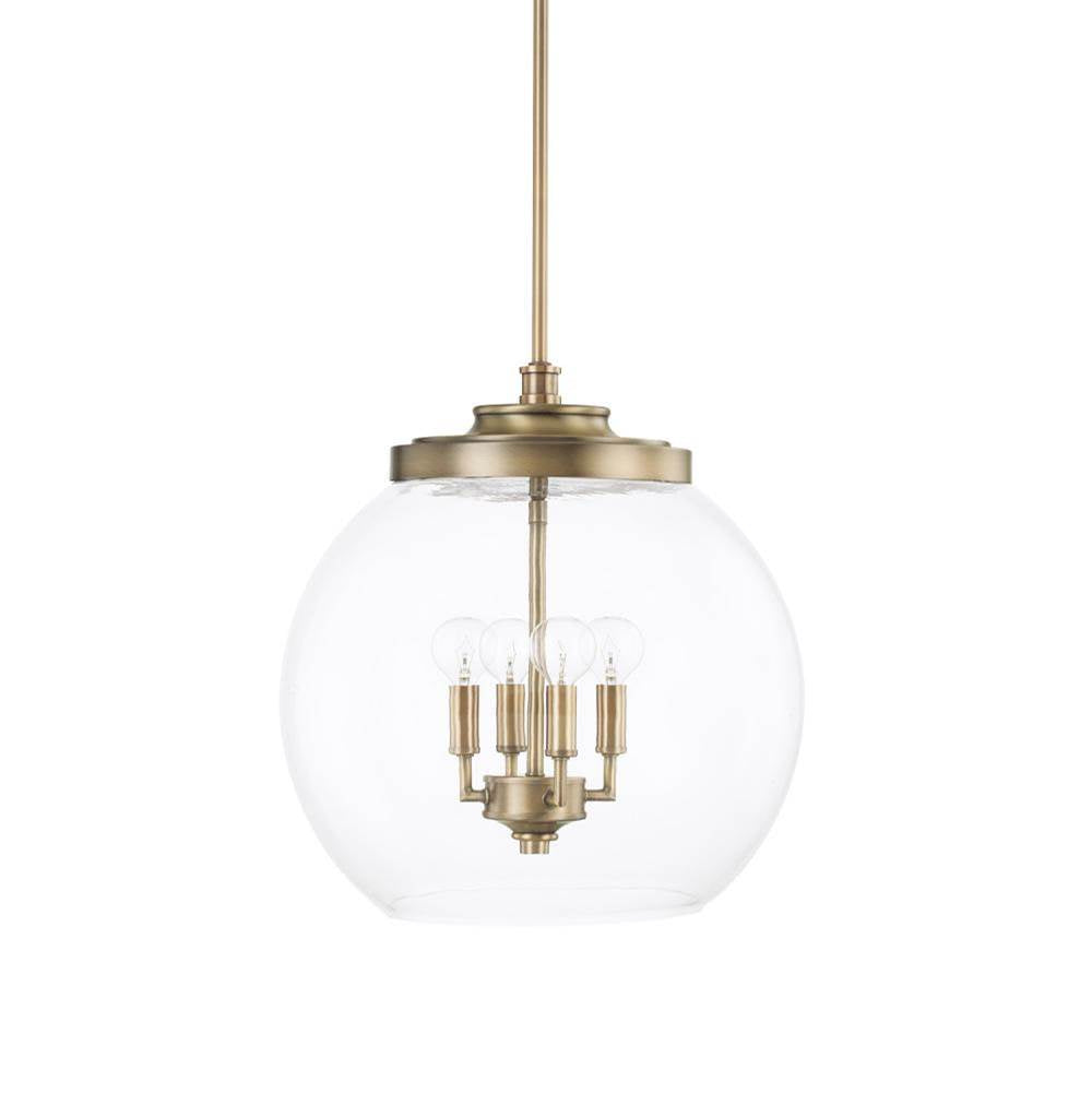 Capital Lighting Mid Century 15.5'' W X 16'' H 4-light Clear Glass Pendant In Aged Brass