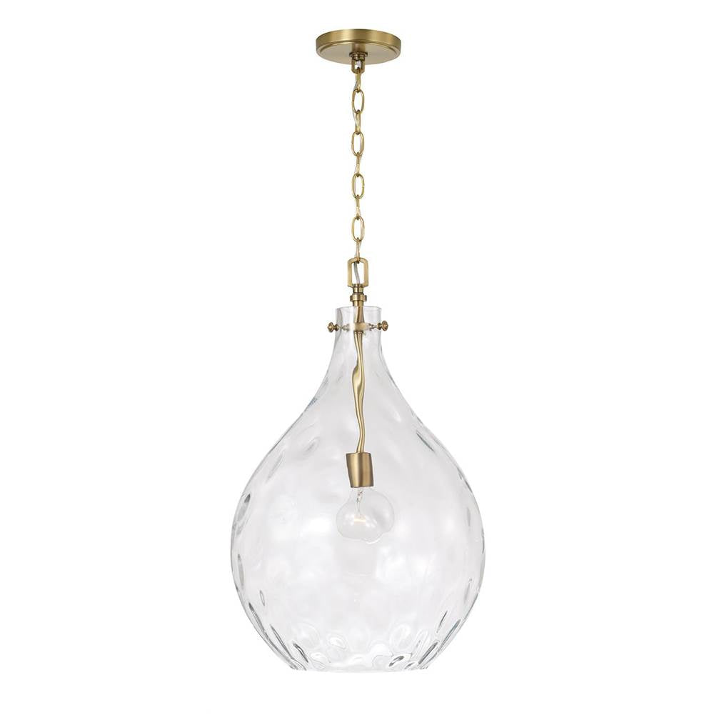 Capital Lighting 325011AD Aged Brass 15'' W X 24'' H 1-light Teardrop Pendant In Aged Brass With Water Glass Image 1