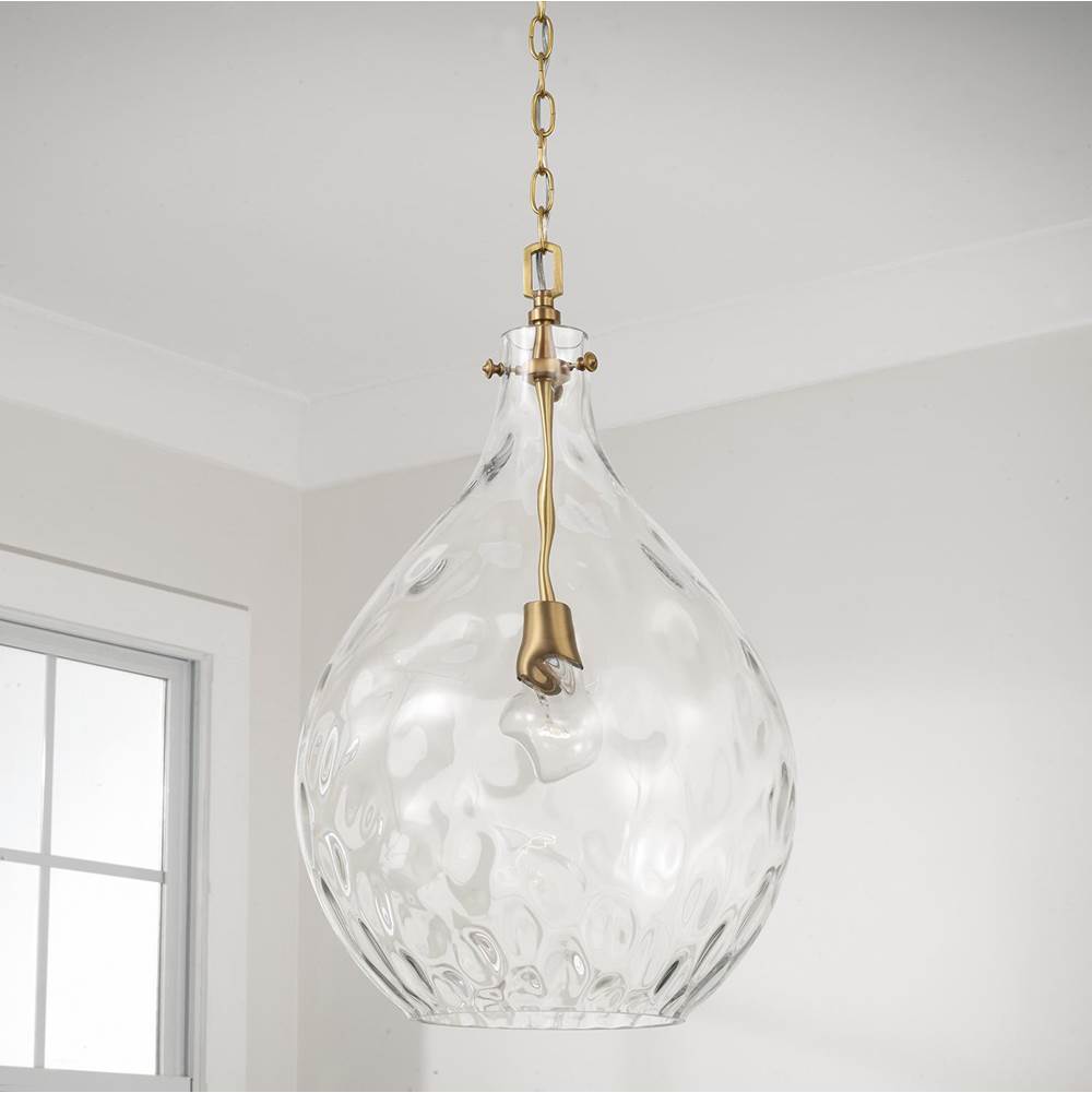 Capital Lighting Bristol 15'' W X 24'' H 1-light Teardrop Pendant In Aged Brass With Water Glass