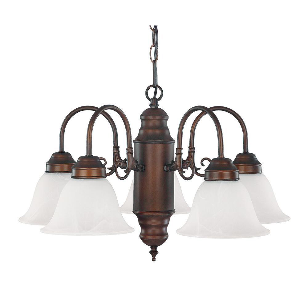 Capital Lighting David 21'' W X 13'' H 5-light Chandelier In Burnished Bronze With White Faux Alabaster Glass Shades