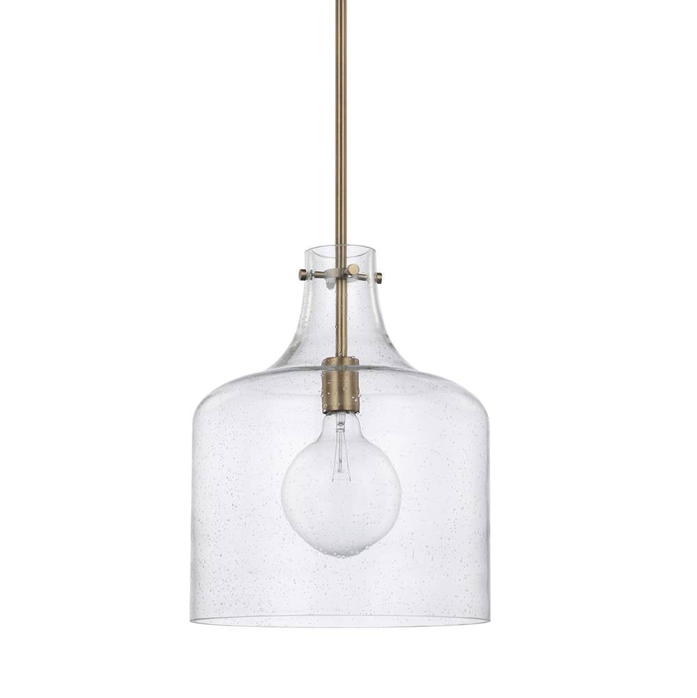 Capital Lighting Crawford 12'' W X 15'' H 1-light Clear Seeded Glass Pendant In Aged Brass