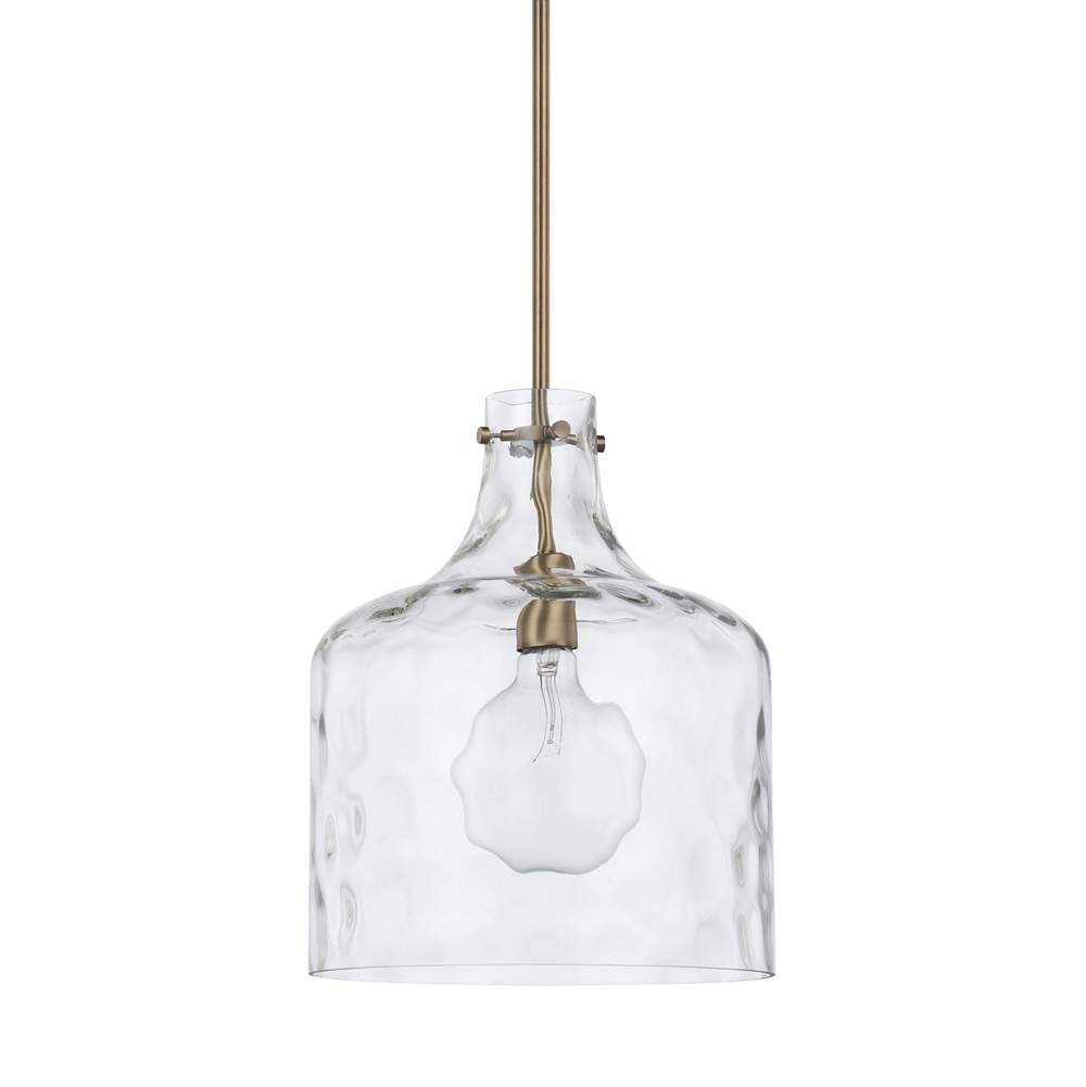 Capital Lighting Crawford 12'' W X 15'' H 1-light Clear Water Glass Pendant In Aged Brass