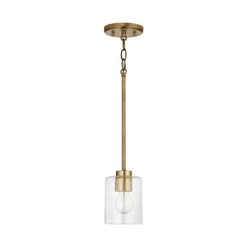 Capital Lighting 328511AD-449 Aged Brass 5'' W X 7'' H 1-light Clear Seeded Glass Pendant In Aged Brass Image 1