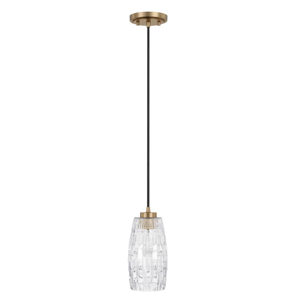 Capital Lighting Casper 5'' W X 10.5'' H 1-light Pendant In Aged Brass With Clear Embossed Glass Shade And Black Cord