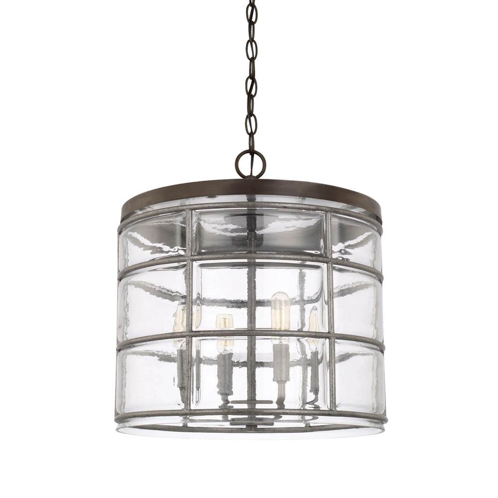 Capital Lighting Colby 15'' W X 16.5'' H 4-light Glass And Metal Cage Pendant In Distressed Urban Grey