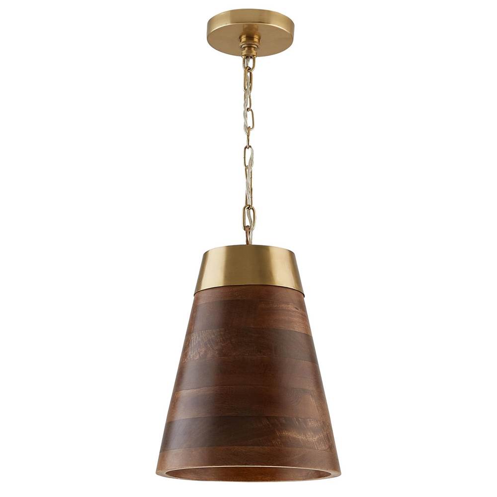 Capital Lighting 330314WR Medium Wood,Matte Brass 10'' W X 14.5'' H 1-light Cone Pendant In Medium Wood And Matte Brass Image 1