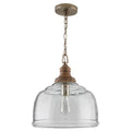 Capital Lighting 330318GY Grey Wash 14'' W X 15.5'' H 1-light Pendant In Grey Wash Wood Finial And Antqiue Nickel With Clear Organic Rippled Glass Image 1