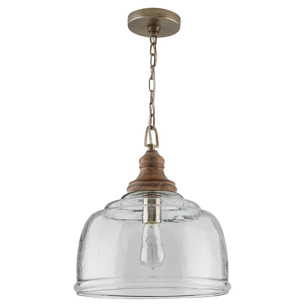 Capital Lighting 330318GY Grey Wash 14'' W X 15.5'' H 1-light Pendant In Grey Wash Wood Finial And Antqiue Nickel With Clear Organic Rippled Glass Image 1