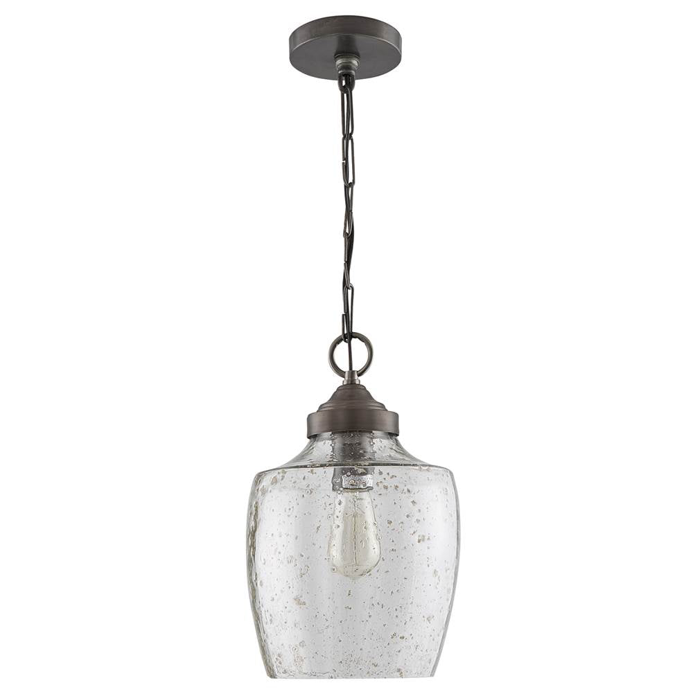 Capital Lighting 330414PW Dark Pewter 9'' W X 14'' H 1-light Stone Seeded Glass Pendant In Pewter Image 1