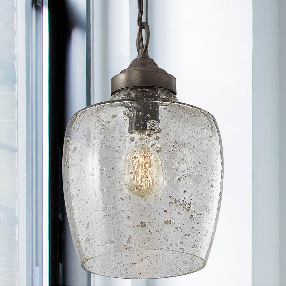 Capital Lighting Stoney 9'' W X 14'' H 1-light Stone Seeded Glass Pendant In Pewter