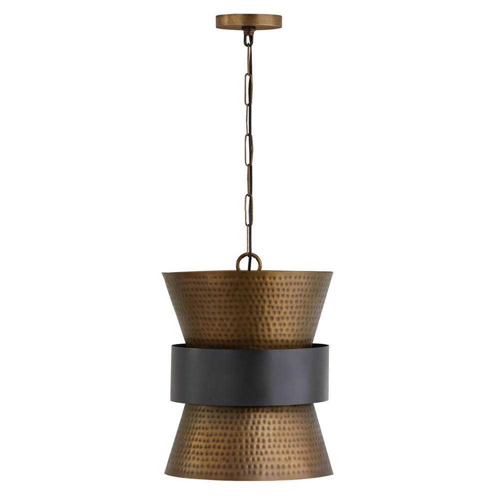 Capital Lighting Loren 13'' W X 17'' H 1-light Pendant In Patinaed Brass And Dark Zinc With Hammered Metal Shade