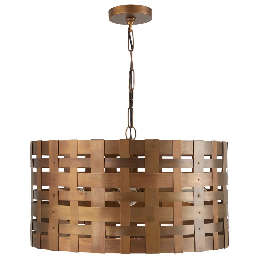 Capital Lighting 330441PA Patinaed Brass 22'' W X 13.5'' H 4-light Pendant In Patinaed Brass With Woven Metal Drum Shade Image 1