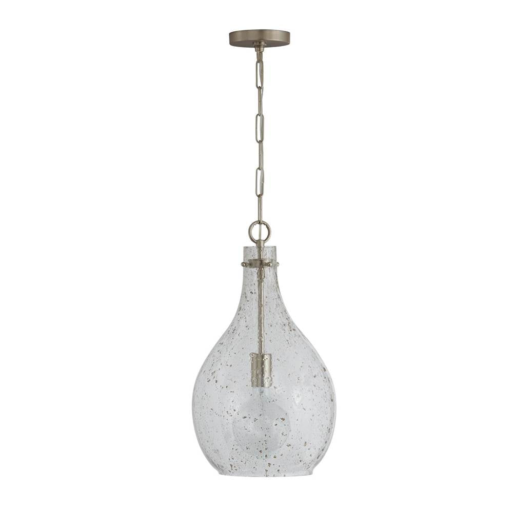 Capital Lighting Rabun 12'' W X 21.5'' H 1-light Teardrop Stone Seeded Glass Pendant In Brushed Nickel