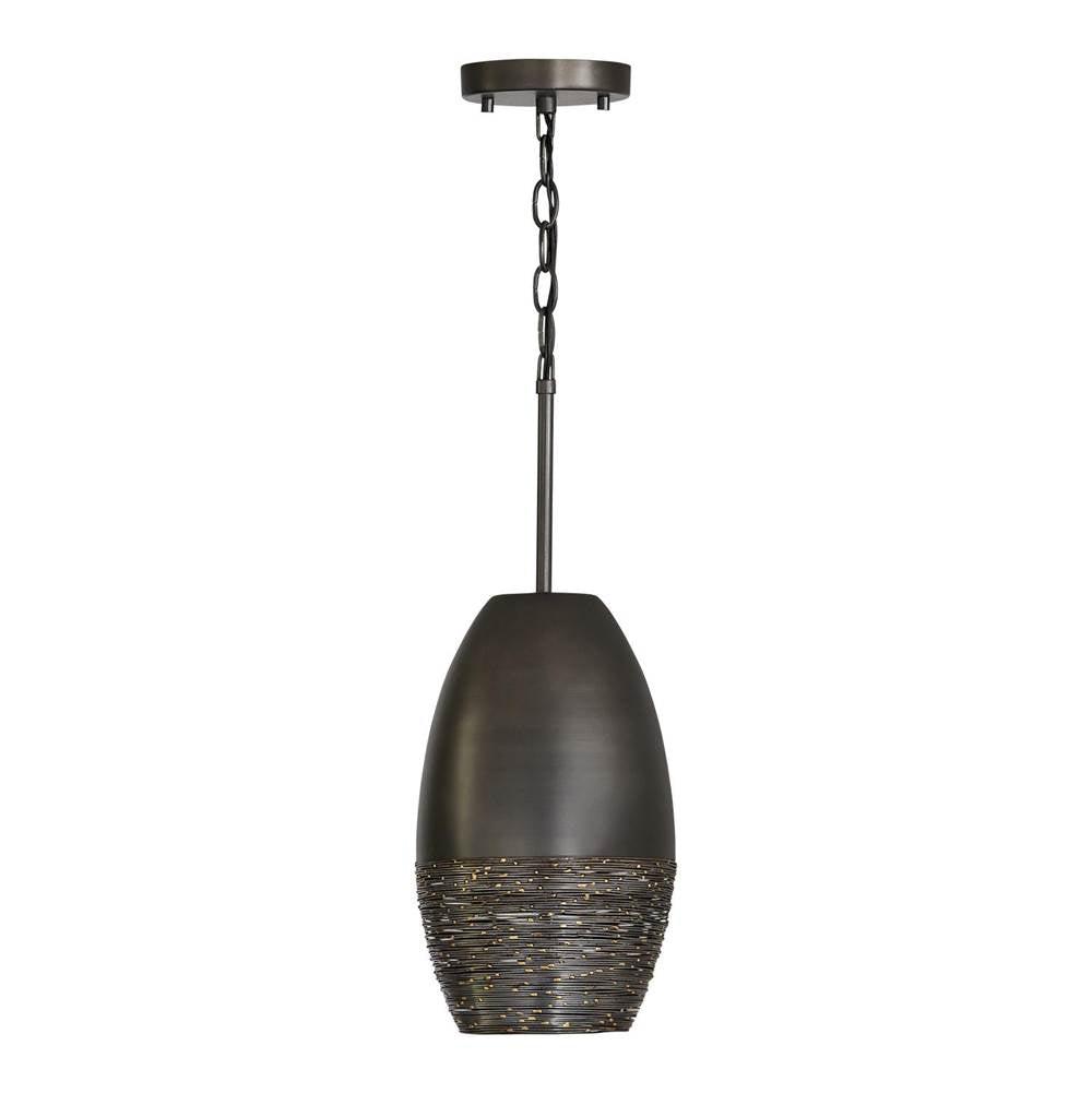 Capital Lighting 335111GI Grey Iron 8'' W X 13'' H 1-light Pendant In Grey Iron With Intricately Hand-wound Steel Wire And Brass Speckling Image 1