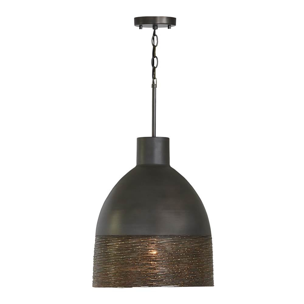 Capital Lighting 335112GI Grey Iron 15'' W X 18.5'' H 1-light Pendant In Grey Iron With Intricately Hand-wound Steel Wire And Brass Speckling Image 1