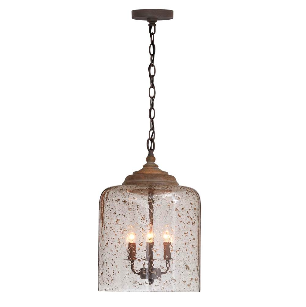 Capital Lighting 335242NG Nordic Grey 12.5'' W X 19'' H 3-light Stone Seeded Glass Foyer Pendant In Nordic Grey With Wood Finial Image 1