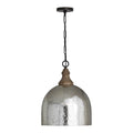 Capital Lighting Inglewood 15'' W X 19'' H 1-light Stone Seeded Mercury Glass Pendant With Grey Wash Wood Finial In Pewter