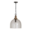Capital Lighting Inglewood 15'' W X 19'' H 1-light Stone Seeded Glass Pendant With Grey Wash Wood Finial In Pewter