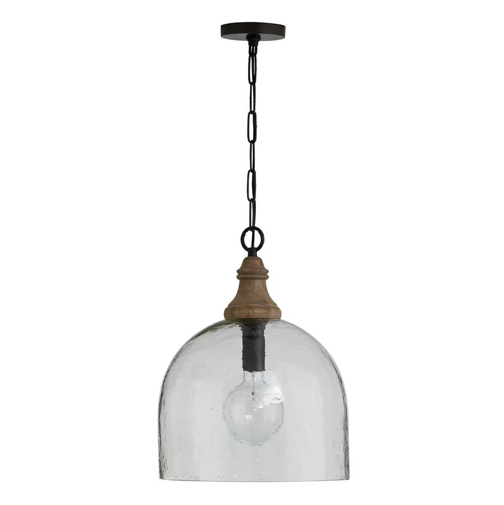Capital Lighting Inglewood 15'' W X 19'' H 1-light Clear Organic Rippled Glass Pendant With Grey Wash Finial In Pewter