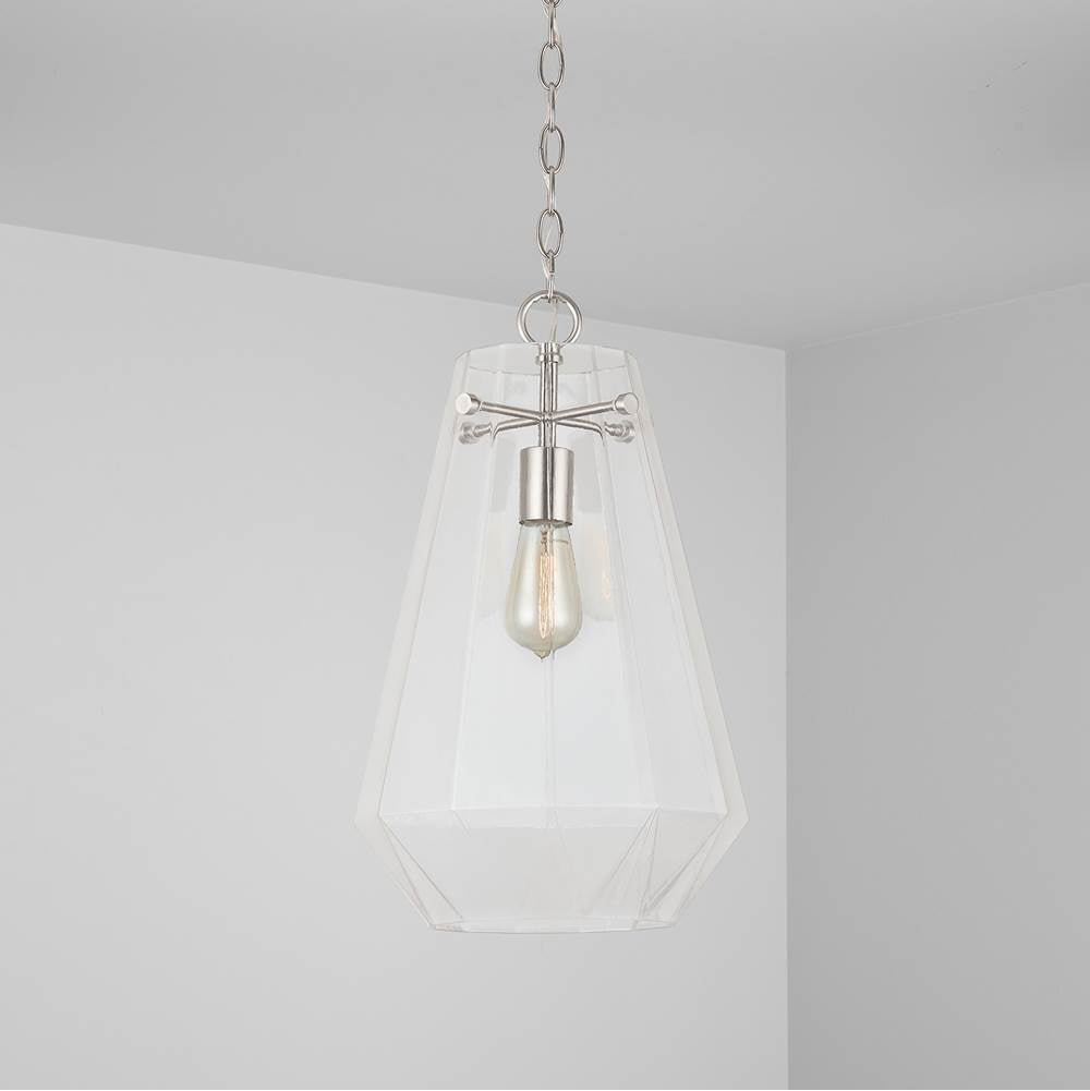 Capital Lighting 338316BN Brushed Nickel 11'' W X 18.5'' H 1-light Clear Prismatic Glass Pendant In Brushed Nickel Image 3