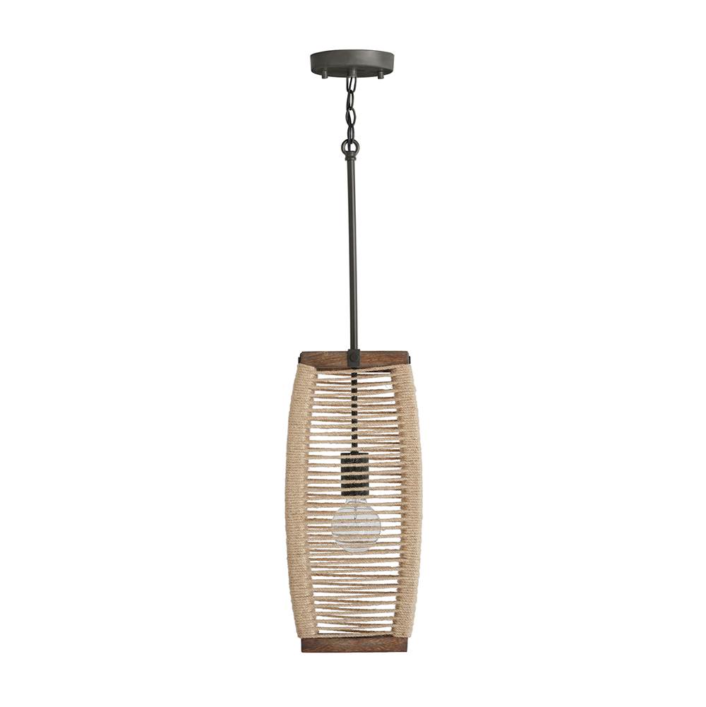 Capital Lighting 340311YG Grey Wash,Iron Silk 8.5'' W X 19'' H 1-light Pendant In Grey Wash And Grey Iron With Intricately Hand-wrapped Natural Jute Image 1