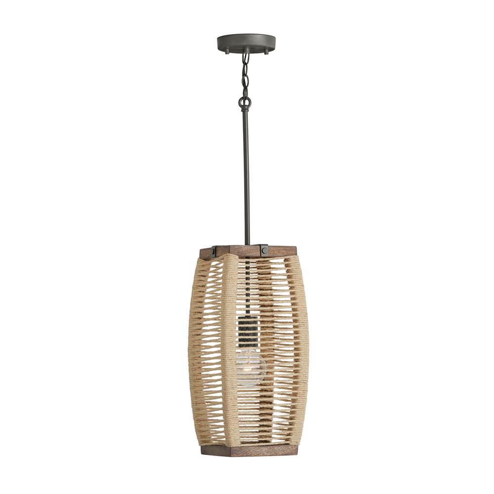 Capital Lighting Jacob 8.5'' W X 19'' H 1-light Pendant In Grey Wash And Grey Iron With Intricately Hand-wrapped Natural Jute