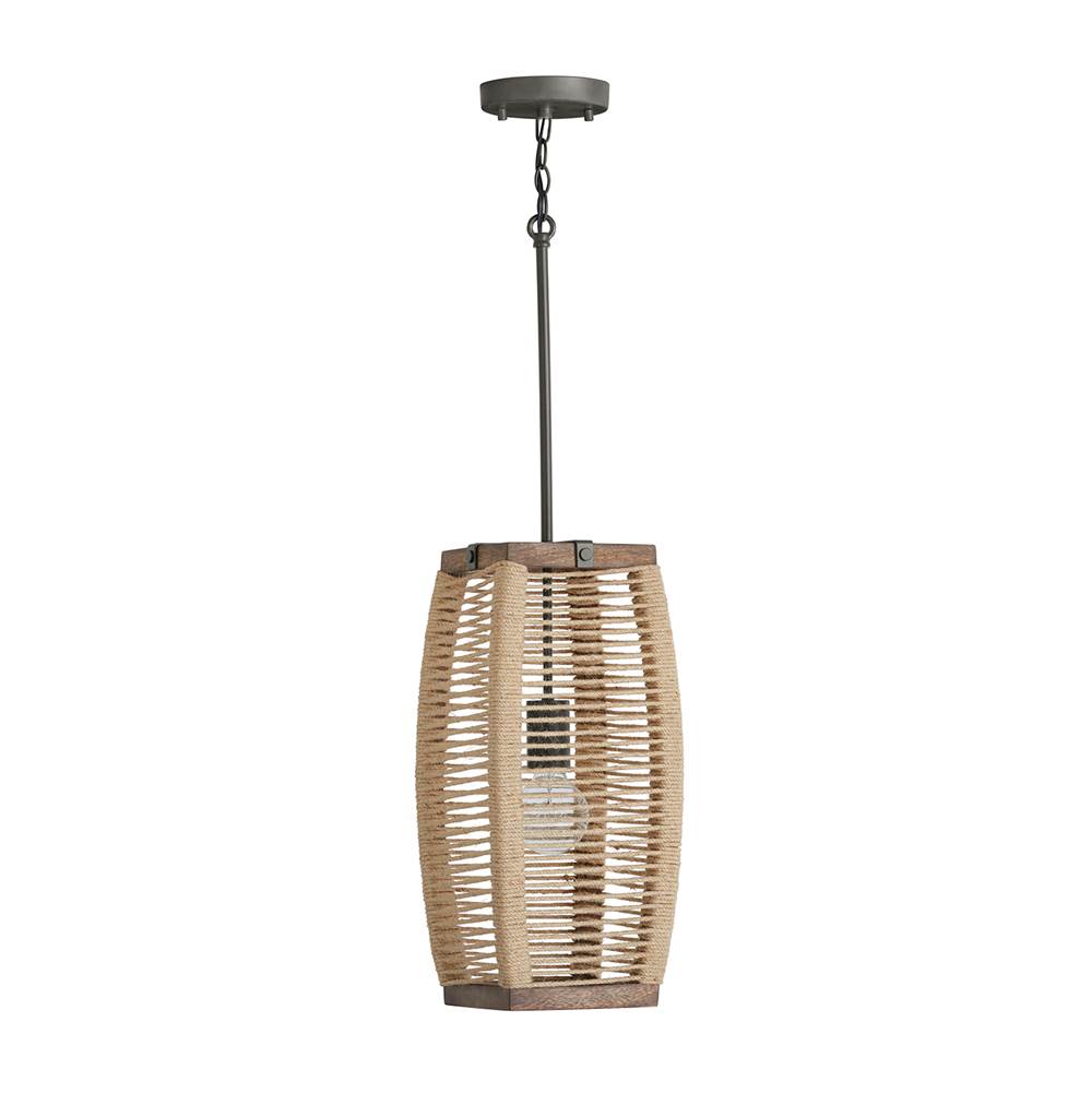 Capital Lighting 340311YG Grey Wash,Iron Silk 8.5'' W X 19'' H 1-light Pendant In Grey Wash And Grey Iron With Intricately Hand-wrapped Natural Jute Image 5