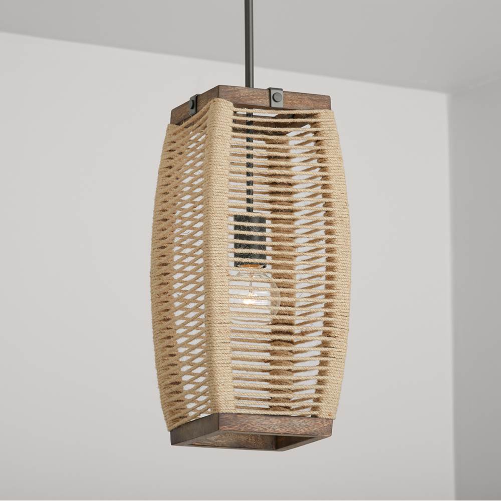 Capital Lighting 340311YG Grey Wash,Iron Silk 8.5'' W X 19'' H 1-light Pendant In Grey Wash And Grey Iron With Intricately Hand-wrapped Natural Jute Image 3
