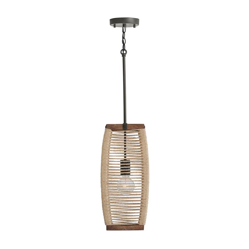 Capital Lighting 340311YG Grey Wash,Iron Silk 8.5'' W X 19'' H 1-light Pendant In Grey Wash And Grey Iron With Intricately Hand-wrapped Natural Jute Image 2