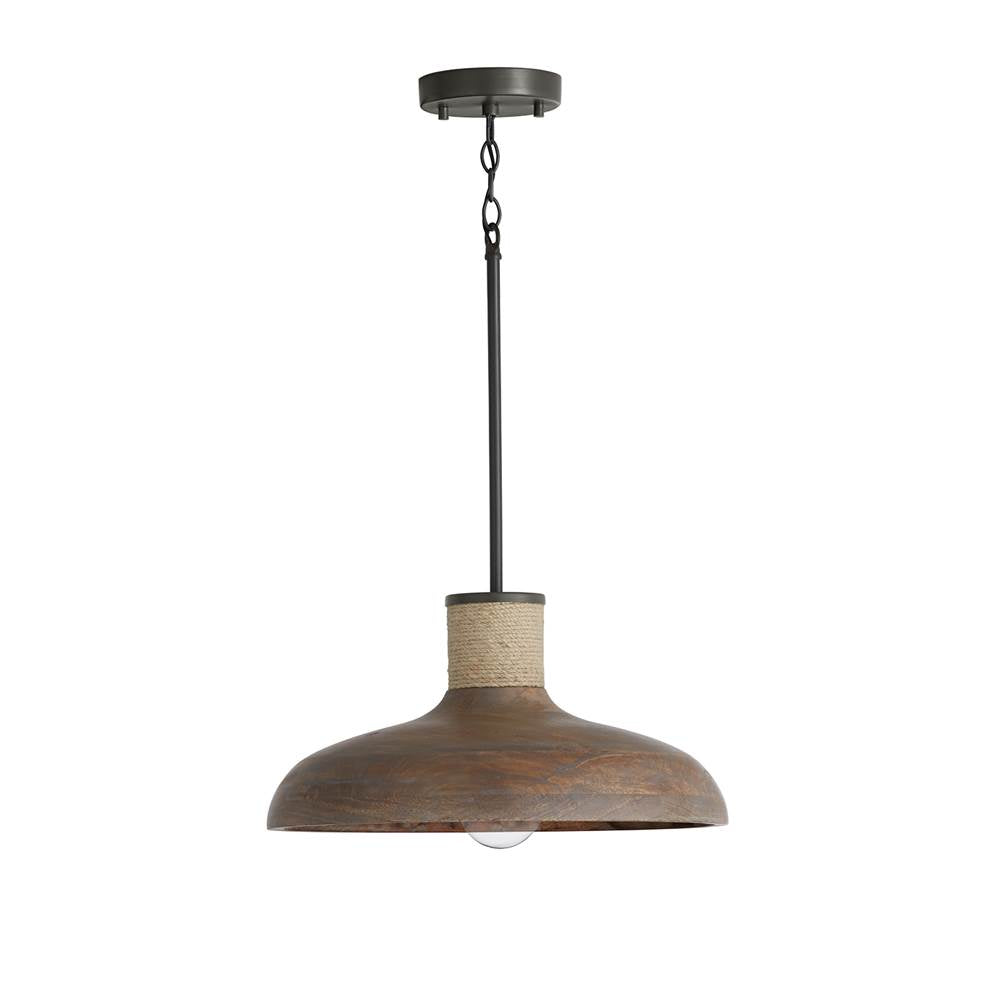 Capital Lighting 340312YG Grey Wash,Iron Silk 17'' W X 9'' H 1-light Curved Wood Bell Pendant In Grey Wash And Grey Iron With Hand-wrapped Natural Jute Image 1