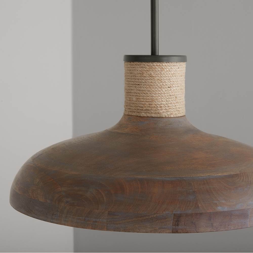 Capital Lighting 340312YG Grey Wash,Iron Silk 17'' W X 9'' H 1-light Curved Wood Bell Pendant In Grey Wash And Grey Iron With Hand-wrapped Natural Jute Image 4