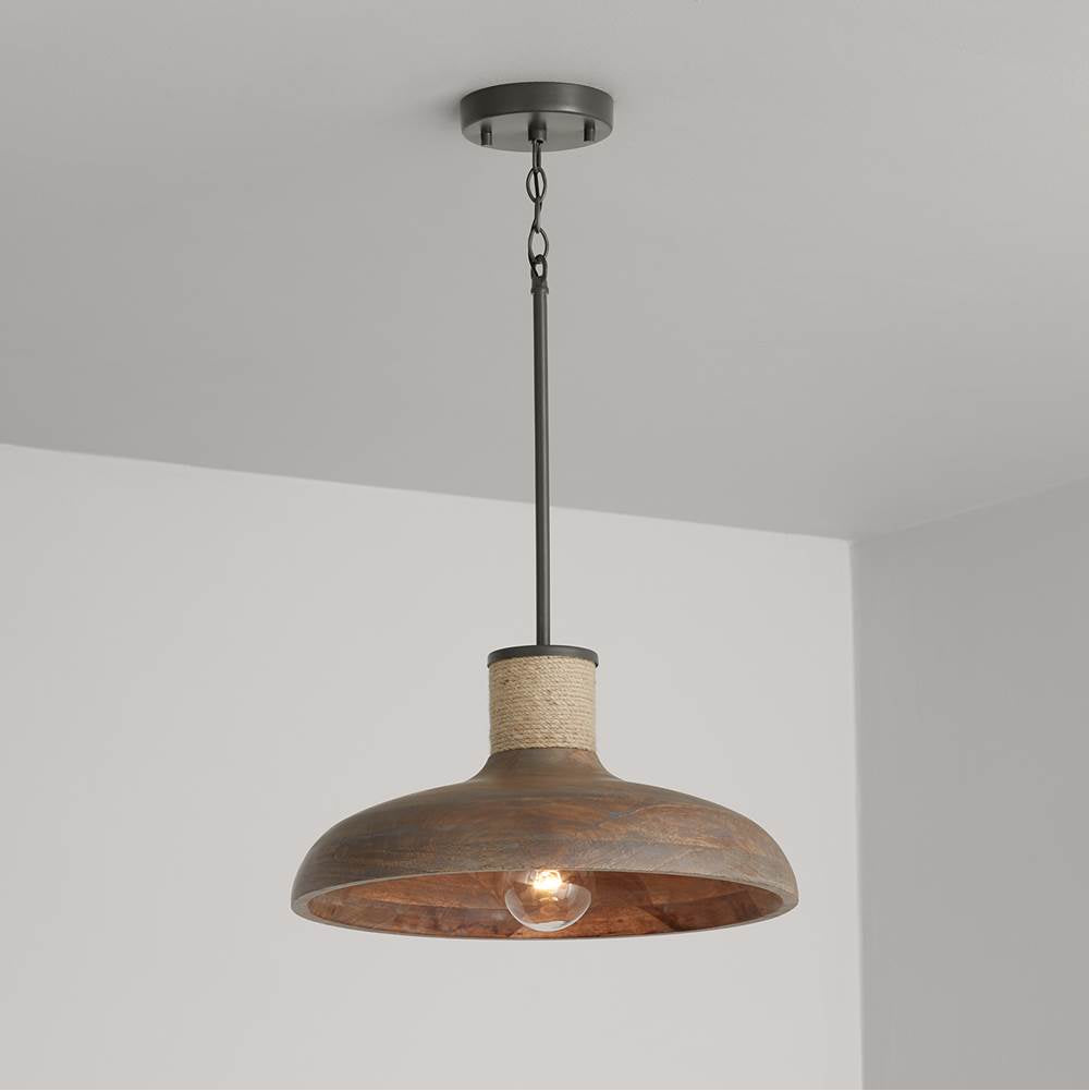 Capital Lighting 340312YG Grey Wash,Iron Silk 17'' W X 9'' H 1-light Curved Wood Bell Pendant In Grey Wash And Grey Iron With Hand-wrapped Natural Jute Image 3