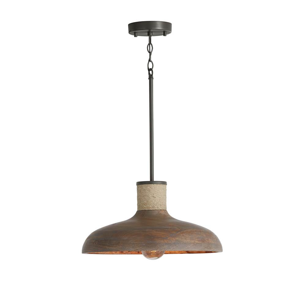 Capital Lighting 340312YG Grey Wash,Iron Silk 17'' W X 9'' H 1-light Curved Wood Bell Pendant In Grey Wash And Grey Iron With Hand-wrapped Natural Jute Image 2