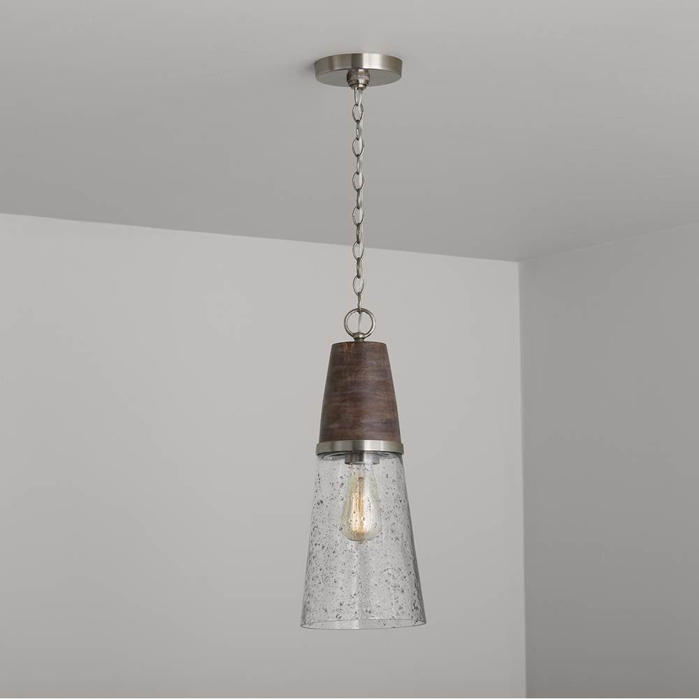 Capital Lighting 340511HN Black Wash,Matte Nickel 8'' W X 19.5'' H 1-light Cone Pendant With Black Wash Wood And Stone Seeded Glass In Matte Nickel Image 3