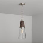 Capital Lighting 340511HN Black Wash,Matte Nickel 8'' W X 19.5'' H 1-light Cone Pendant With Black Wash Wood And Stone Seeded Glass In Matte Nickel Image 3