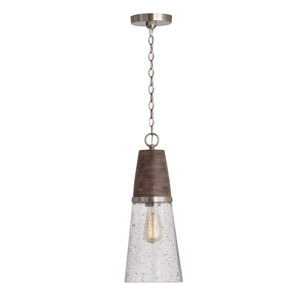 Capital Lighting 340511HN Black Wash,Matte Nickel 8'' W X 19.5'' H 1-light Cone Pendant With Black Wash Wood And Stone Seeded Glass In Matte Nickel Image 2