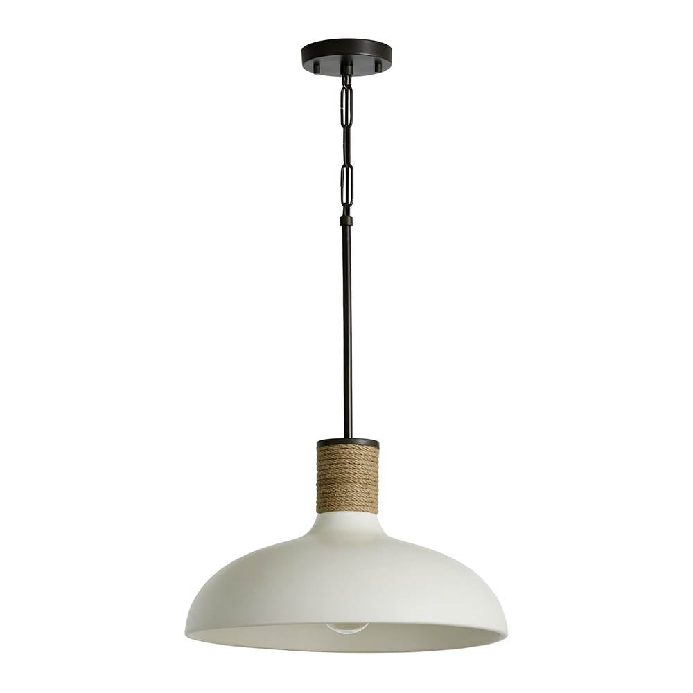 Capital Lighting 340612PW Dark Pewter 17.5'' W X 11.5'' H 1-light Cloche Bell Pendant In Pewter With Soft White Ceramic Shade And Natural Jute Rope Accent Image 1