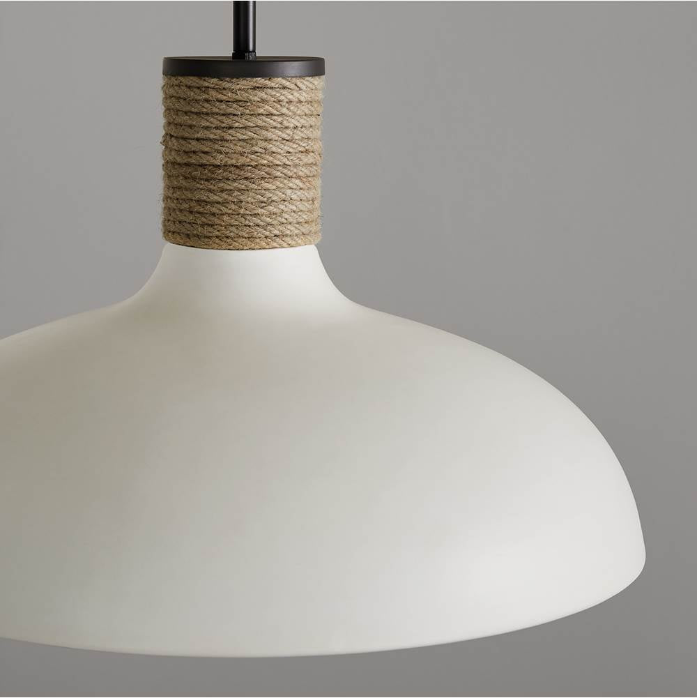 Capital Lighting Destin 17.5'' W X 11.5'' H 1-light Cloche Bell Pendant In Pewter With Soft White Ceramic Shade And Natural Jute Rope Accent
