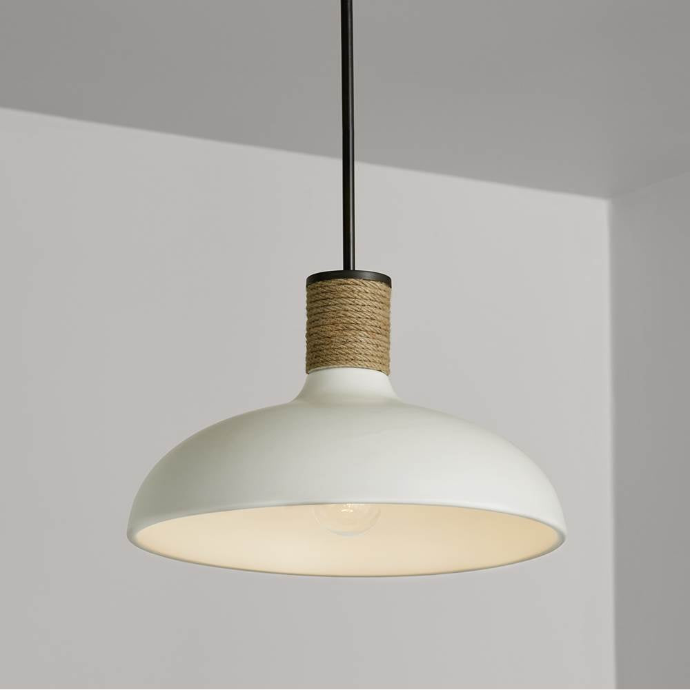 Capital Lighting 340612PW Dark Pewter 17.5'' W X 11.5'' H 1-light Cloche Bell Pendant In Pewter With Soft White Ceramic Shade And Natural Jute Rope Accent Image 2