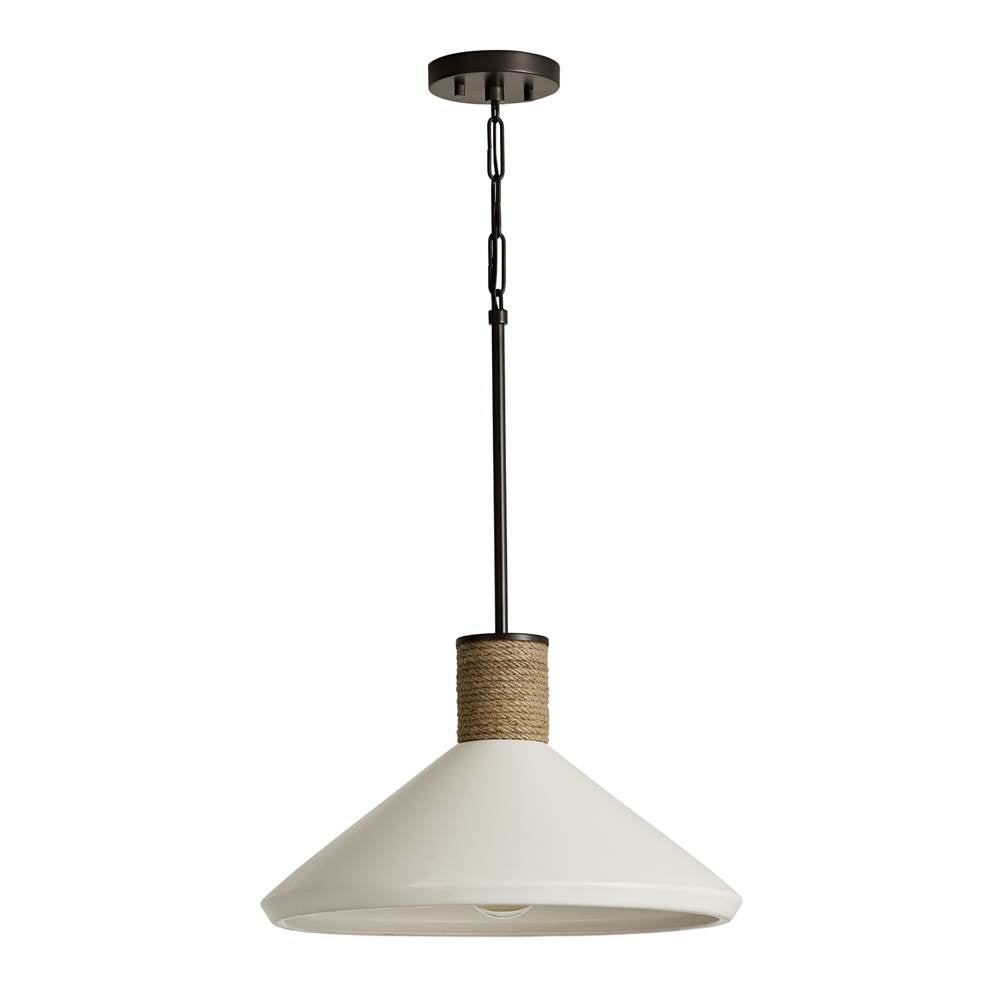 Capital Lighting 340613PW Dark Pewter 18'' W X 10.5'' H 1-light Cone Pendant In Pewter With Soft White Ceramic Shade And Natural Jute Rope Accent Image 1