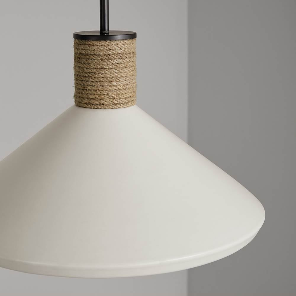Capital Lighting Destin 18'' W X 10.5'' H 1-light Cone Pendant In Pewter With Soft White Ceramic Shade And Natural Jute Rope Accent
