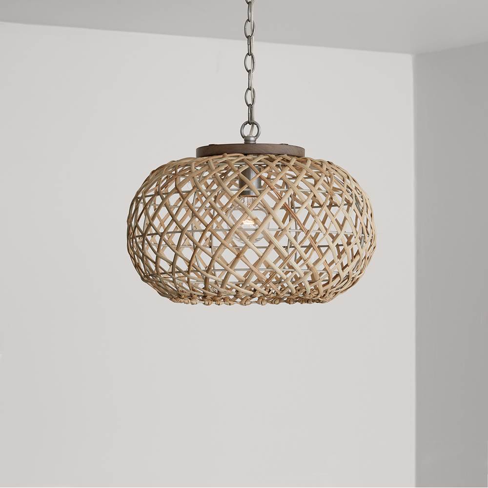 Capital Lighting 340811GK Grey Wash,Antique Nickel 18.5'' W X 14'' H 1-light Natural Rattan Pendant In Grey Wash Wood And Anique Nickel Image 3