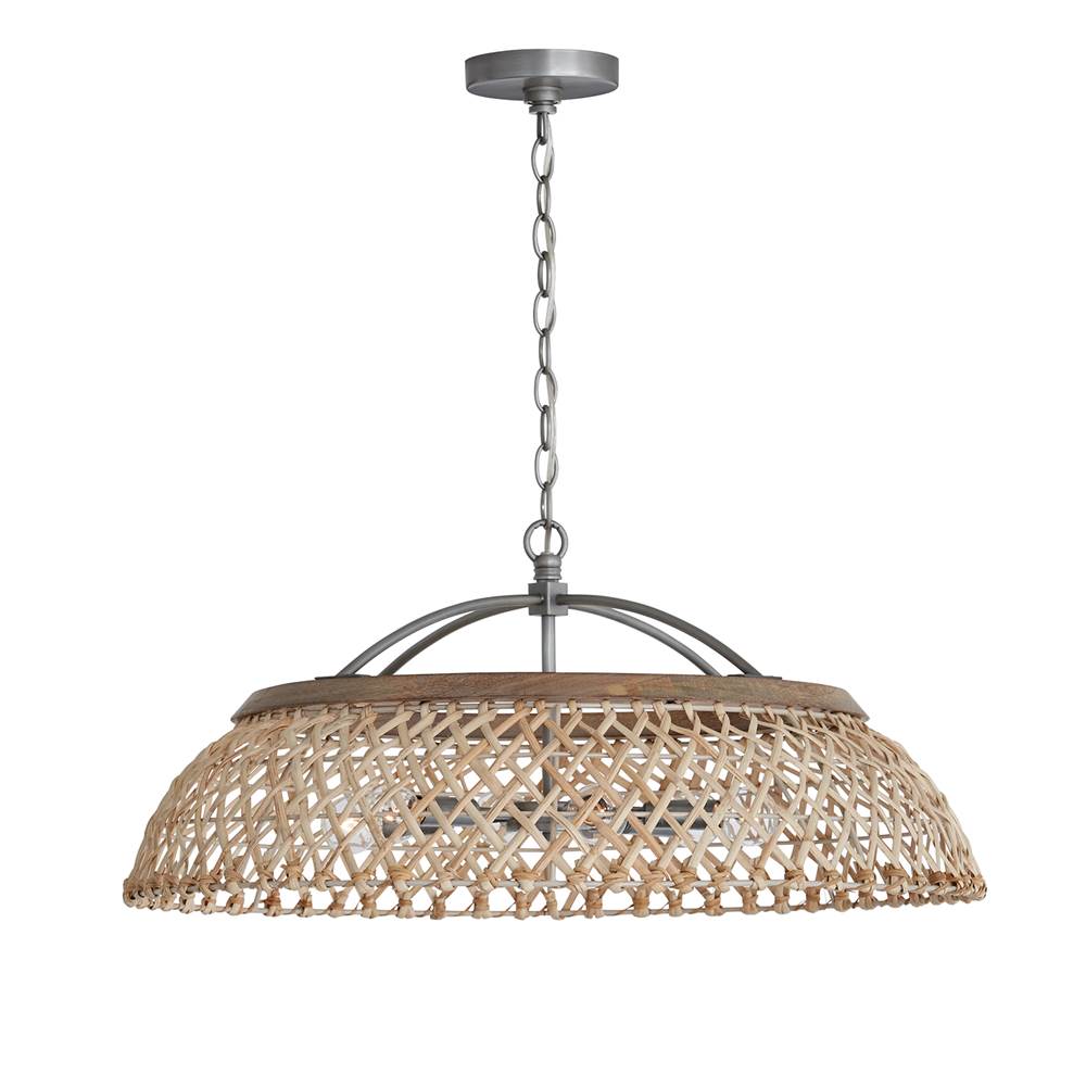 Capital Lighting Rainey 29'' W X 13'' H 6-light Natural Rattan Pendant In Grey Wash Wood And Antique Nickel