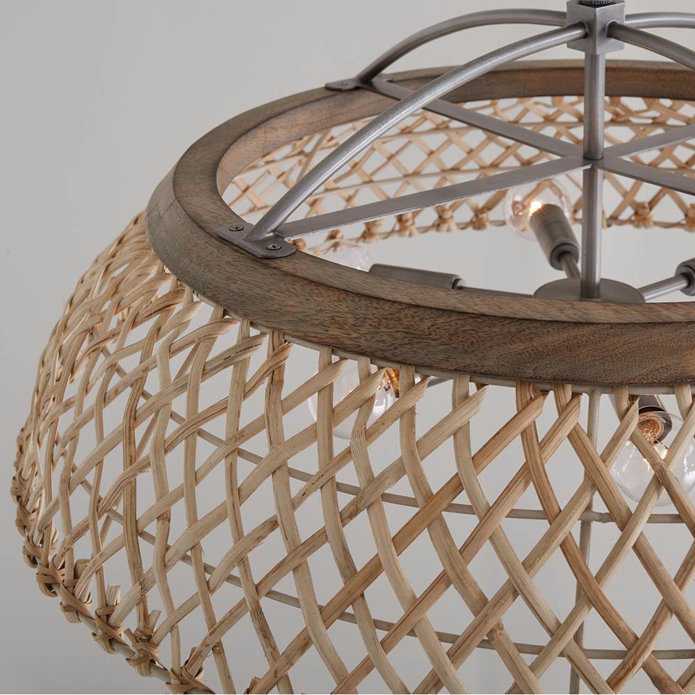 Capital Lighting 340862GK Grey Wash,Antique Nickel 29'' W X 13'' H 6-light Natural Rattan Pendant In Grey Wash Wood And Antique Nickel Image 5