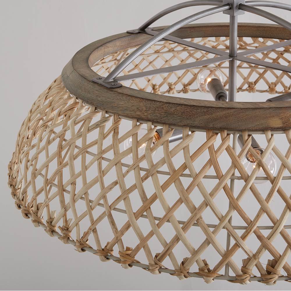 Capital Lighting 340862GK Grey Wash,Antique Nickel 29'' W X 13'' H 6-light Natural Rattan Pendant In Grey Wash Wood And Antique Nickel Image 4