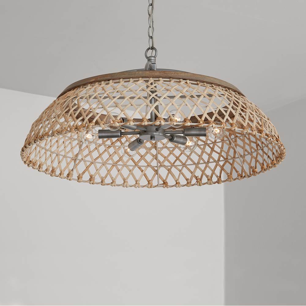 Capital Lighting 340862GK Grey Wash,Antique Nickel 29'' W X 13'' H 6-light Natural Rattan Pendant In Grey Wash Wood And Antique Nickel Image 3