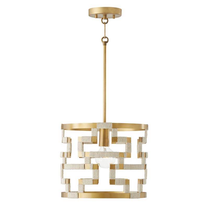 Capital Lighting Hala 13'' W X 11'' H 1-light Pendant In Bleached Natural Jute And Patinaed Brass - Greek Key Pattern Artisan Crafted