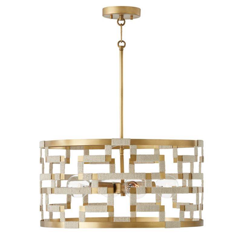 Capital Lighting Hala 21.5'' W X 11'' H 4-light Pendant In Bleached Natural Jute And Patinaed Brass - Greek Key Pattern Artisan Crafted
