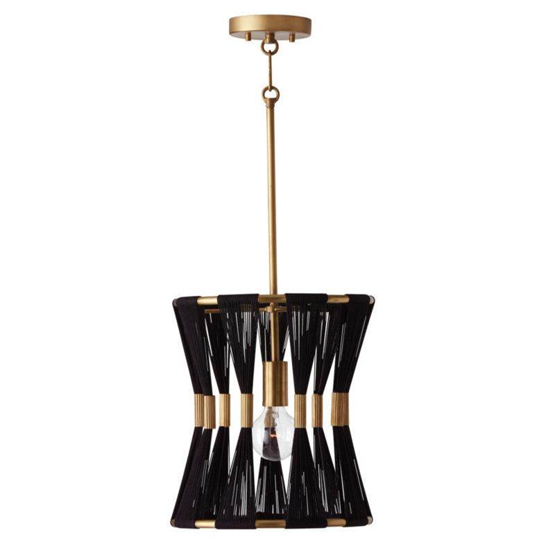 Capital Lighting Bianca 12'' W X 14'' H 1-light Pendant In Black Rope And Patinaed Brass - P'' Pleat Gathered String Tapered