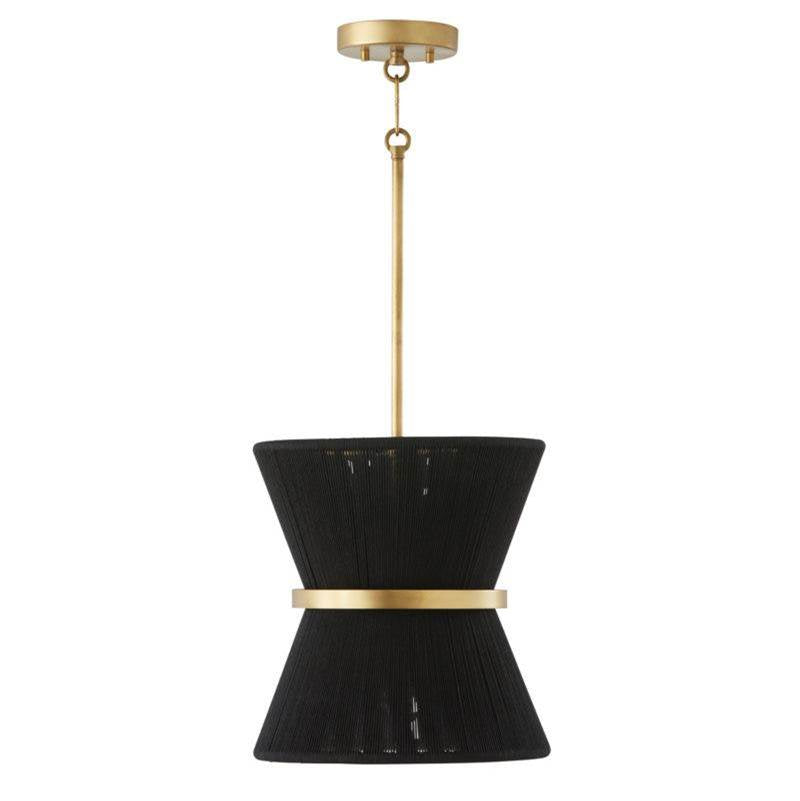 Capital Lighting Cecilia 12'' W X 13'' H 1-light Tapered String Pendant In Black Rope And Patinaed Brass